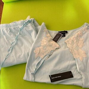 Jones New York Light Turquoise Pajama Set with Cream Lace Trim